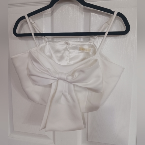 TWO TWIN STYLE White Satin BOW CROP TOP SIZE large croquet fairy party event - Picture 1 of 7